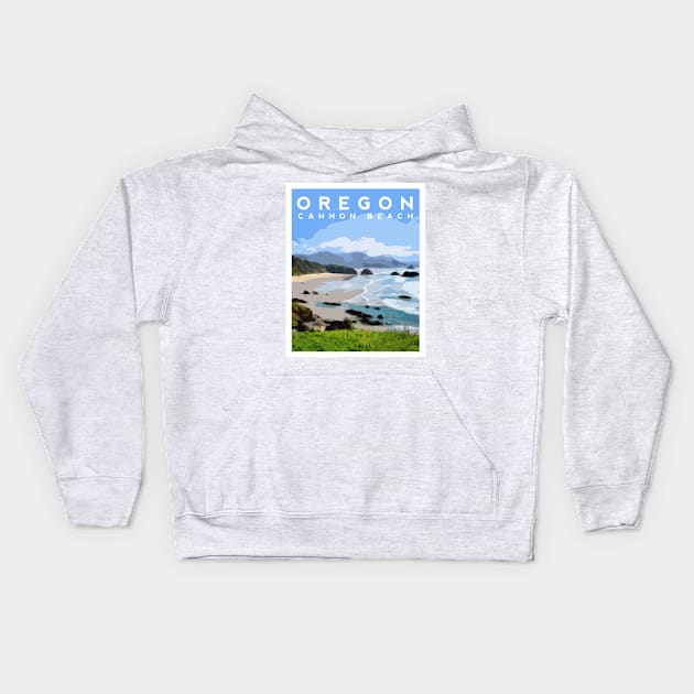 Cannon Beach, Oregon Travel Illustration Kids Hoodie by typelab